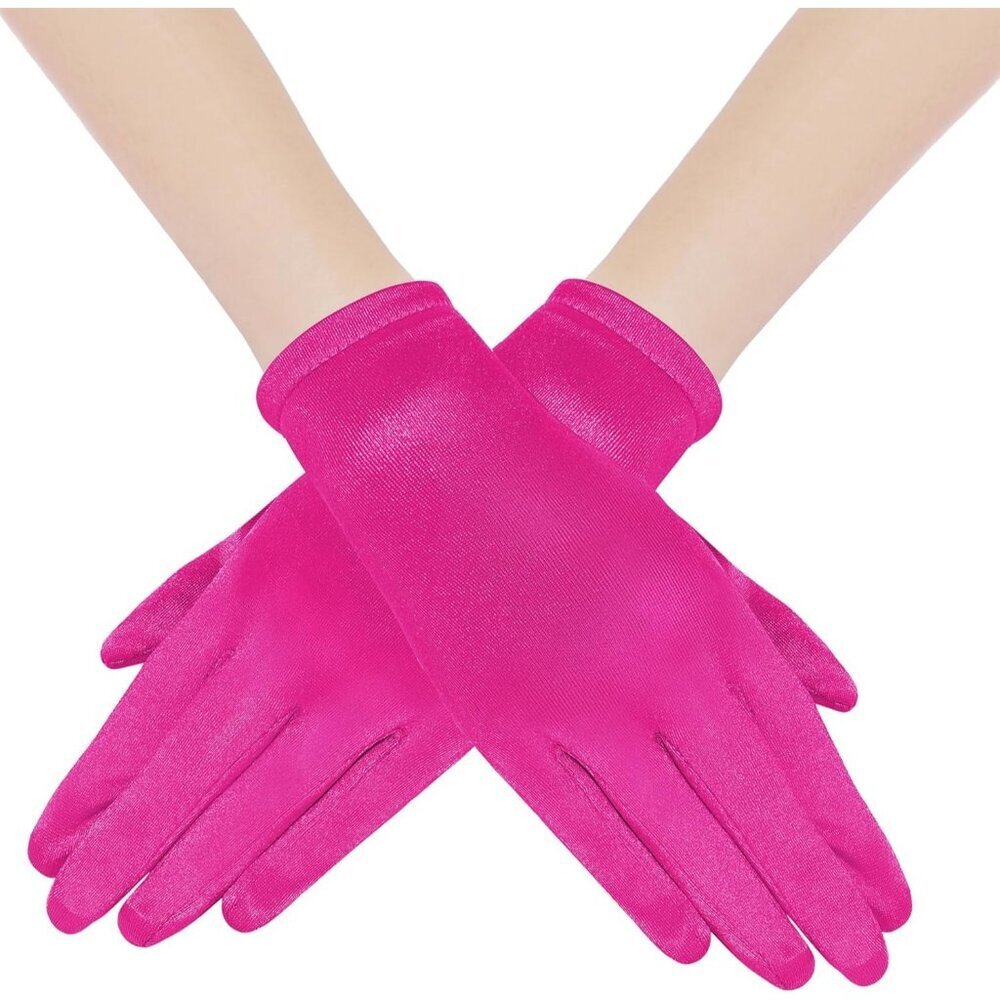 Women's Rose Red Satin Silk Gloves Banquet Wedding Party Costume Accessories - Picture 1 of 6